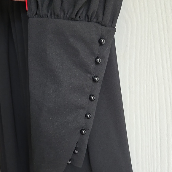 Benee | Vintage Black Semi-Sheer Midi Dress | Red & Turquoise Accent Collar - Picture 10 of 12